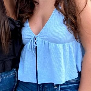 garage light blue tied cami tank crop top medium